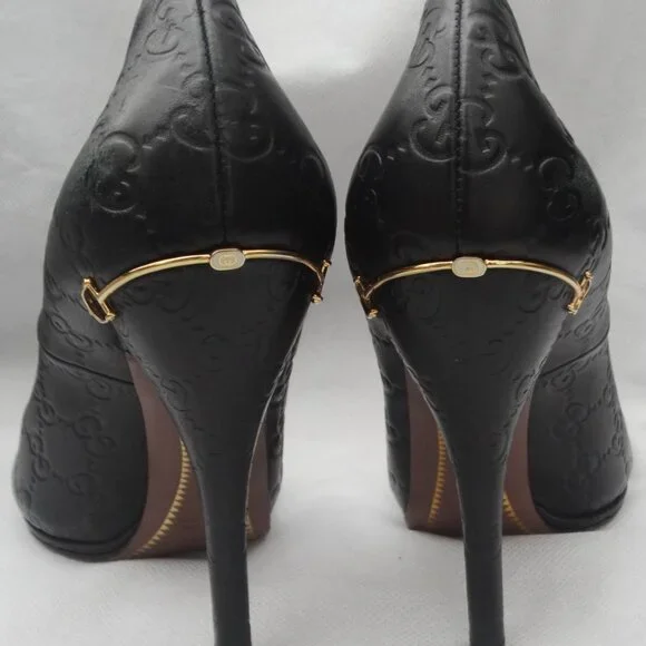 GUCCI GG Logo Guccisima Monogram Pumps Peep Toe 39.5/9 US, Horsebit heel ITALY - Picture 4 of 12